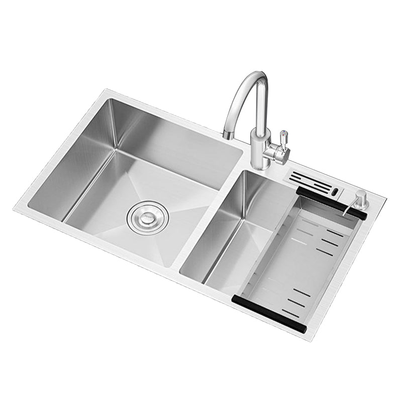 Contemporary Style Kitchen Sink Stainless Steel 2 Holes Kitchen Double Sink