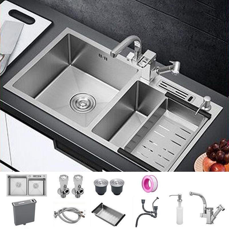 Contemporary Style Kitchen Sink Stainless Steel 2 Holes Kitchen Double Sink