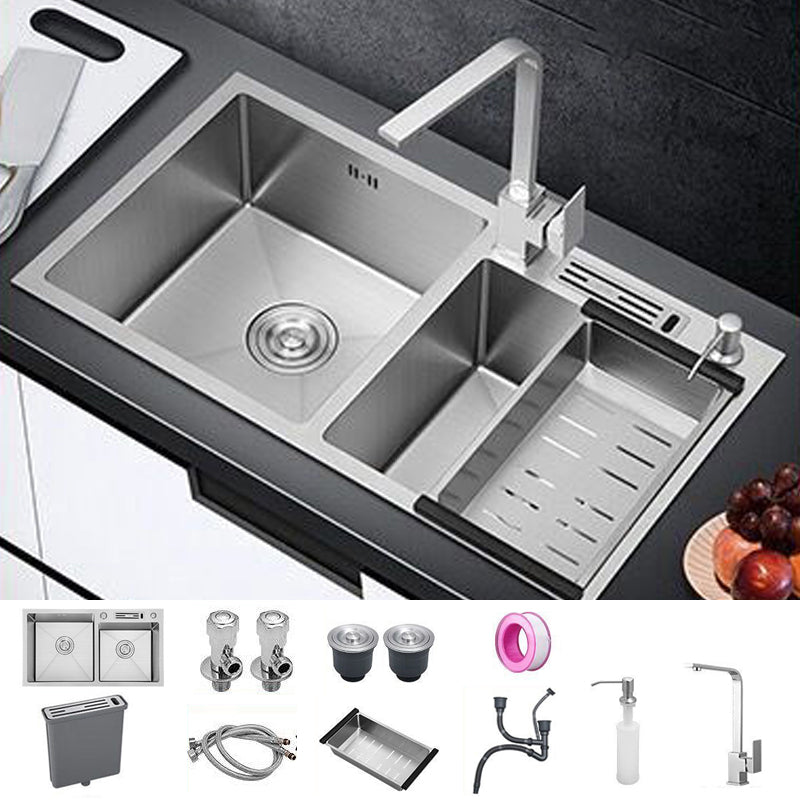 Contemporary Style Kitchen Sink Stainless Steel 2 Holes Kitchen Double Sink