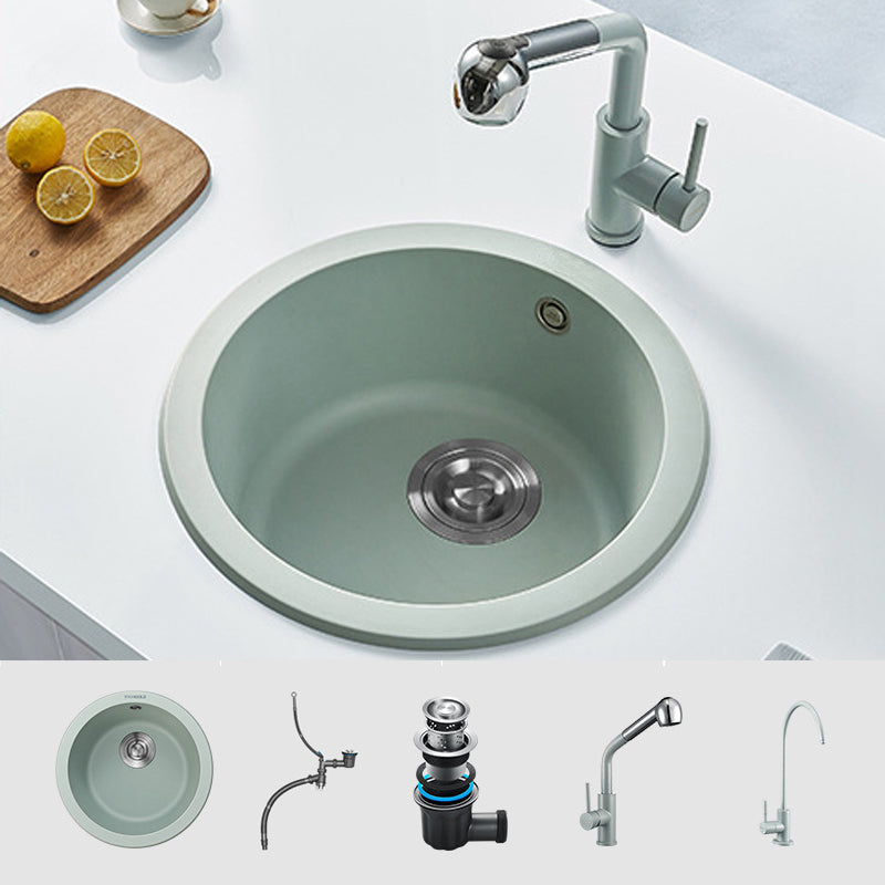 Single Bowl Kitchen Sink Modern Style Round Shape Kitchen Sink with Basket Strainer