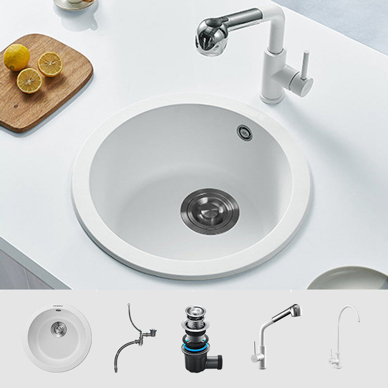 Single Bowl Kitchen Sink Modern Style Round Shape Kitchen Sink with Basket Strainer