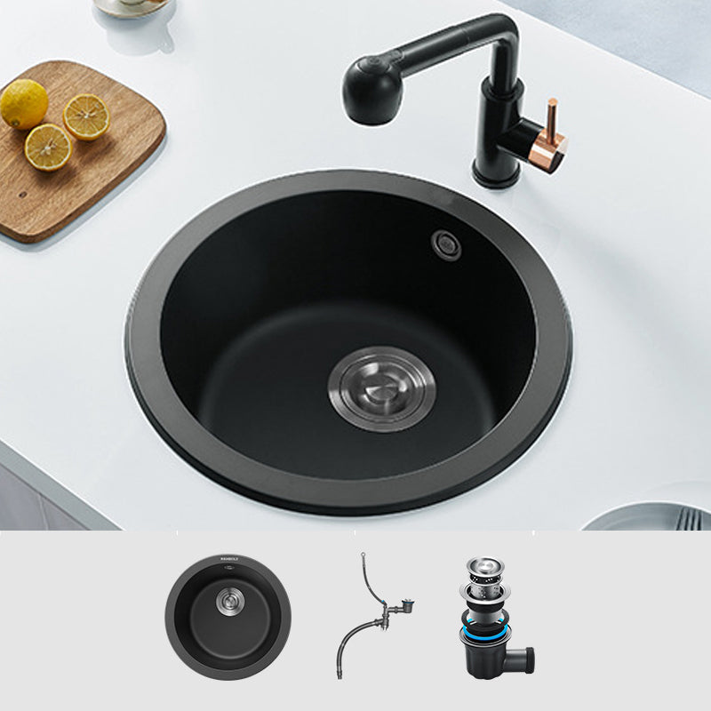 Single Bowl Kitchen Sink Modern Style Round Shape Kitchen Sink with Basket Strainer