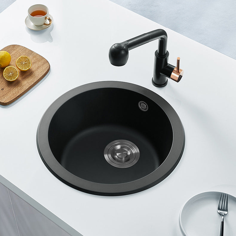 Single Bowl Kitchen Sink Modern Style Round Shape Kitchen Sink with Basket Strainer