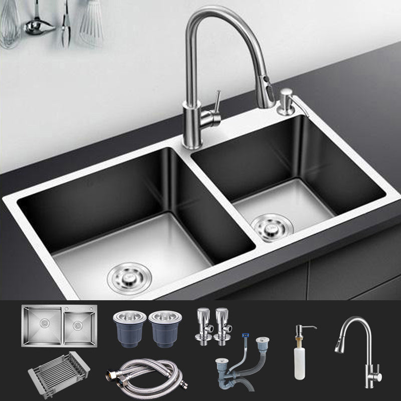 Modern Style Kitchen Sink Stainless Steel Drop-In Kitchen Double Sink