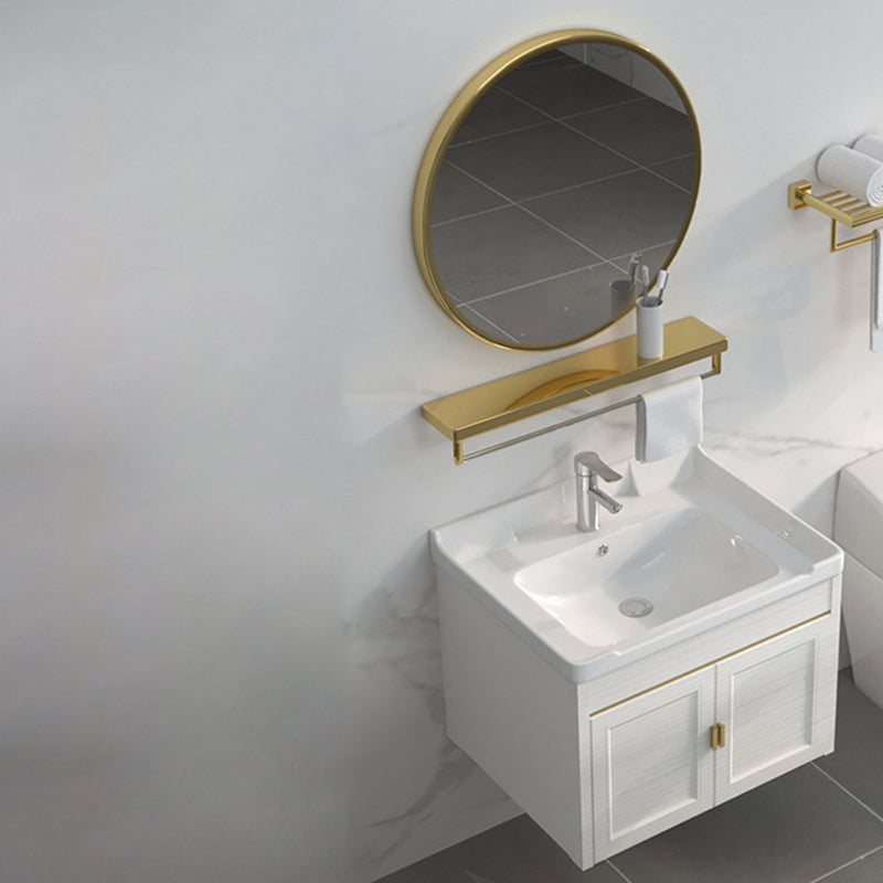 Single Sink Vanity Set Mirror Wall Mount Metal Frame Rectangle Bath Vanity with 2 Doors