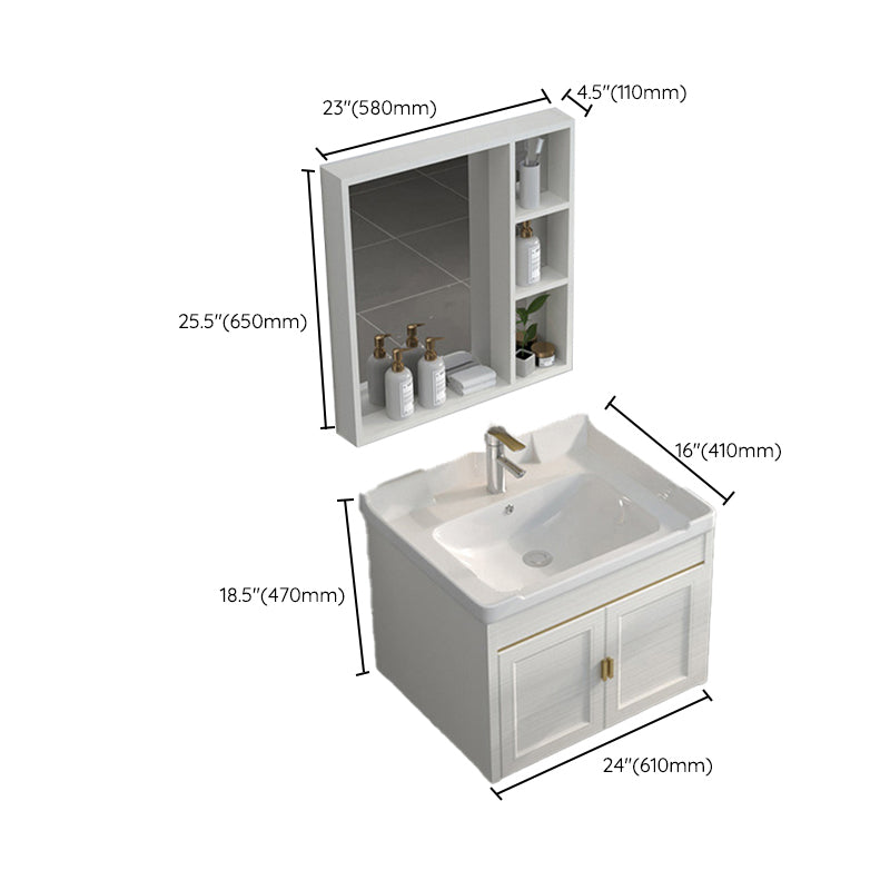 Single Sink Vanity Set Mirror Wall Mount Metal Frame Rectangle Bath Vanity with 2 Doors