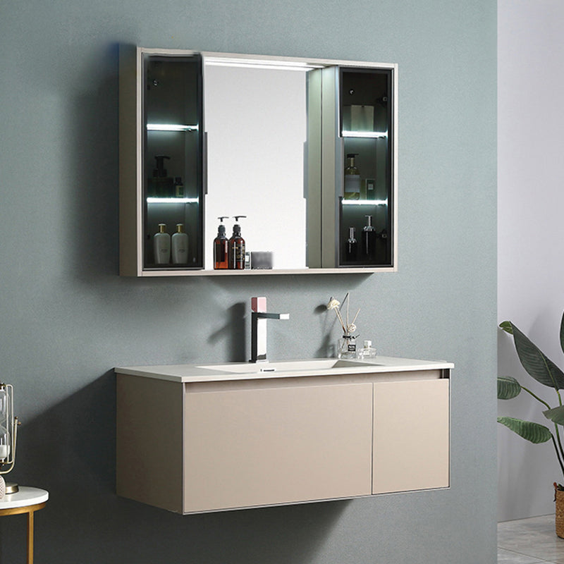 Contemporary Wooden Vanity Cabinet Mirror Bathroom Vanity Set with Storage Shelving