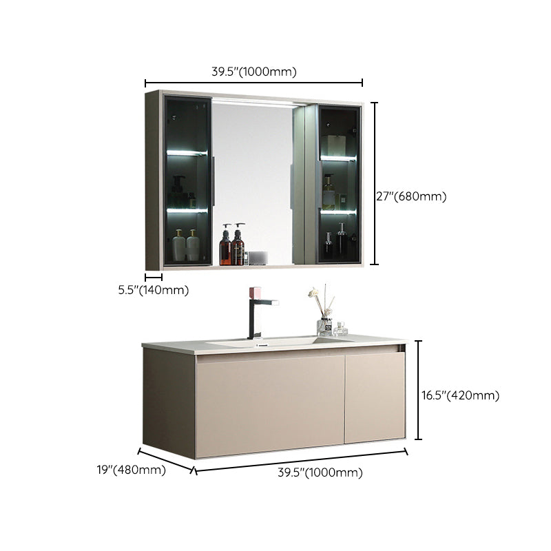 Contemporary Wooden Vanity Cabinet Mirror Bathroom Vanity Set with Storage Shelving