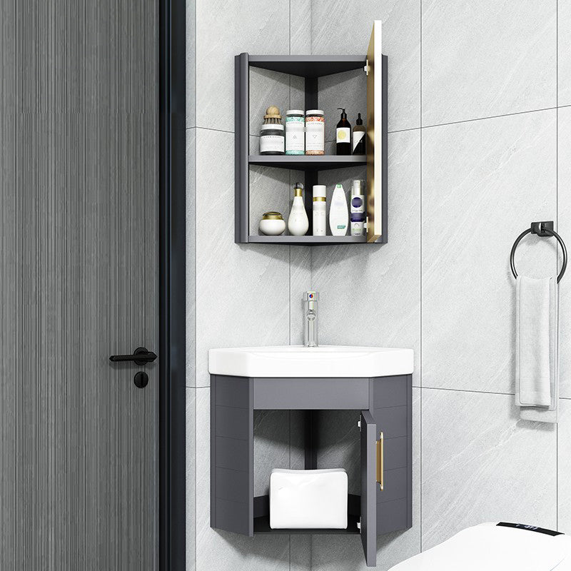 Wall Mounted Corner Bathroom Vanity Cabinet Triangular Abstract Vanity Sink