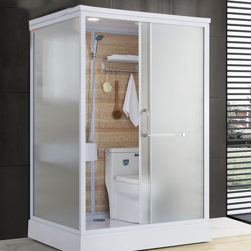 Modern Shower Stall Frosted Single Sliding Shower Stall in White