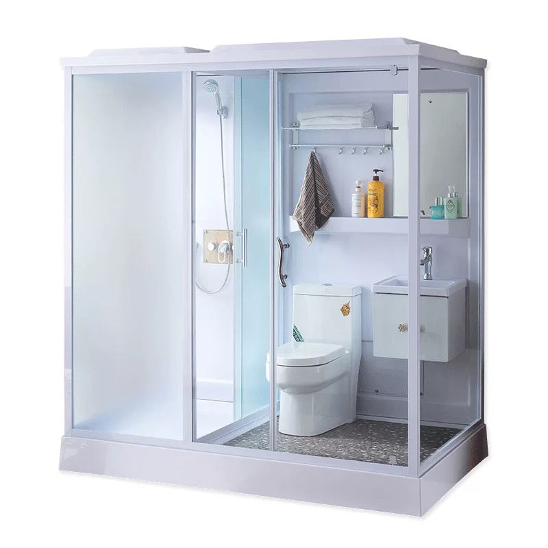 Modern Shower Stall Frosted Single Sliding Shower Stall in White