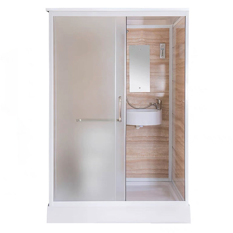 Modern Shower Stall Frosted Single Sliding Shower Stall in White