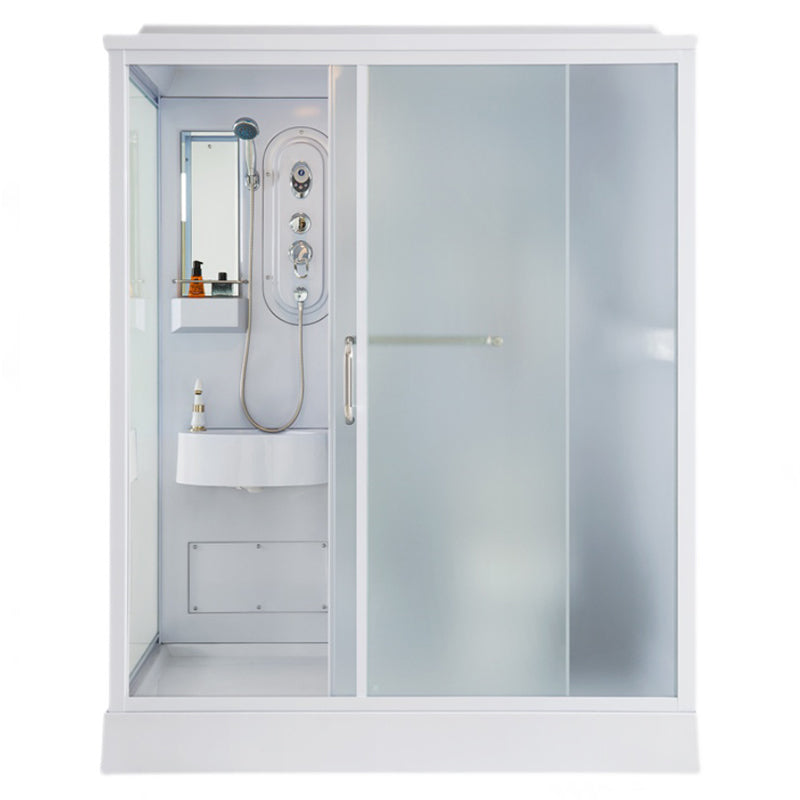 Modern Shower Stall Frosted Single Sliding Shower Stall in White