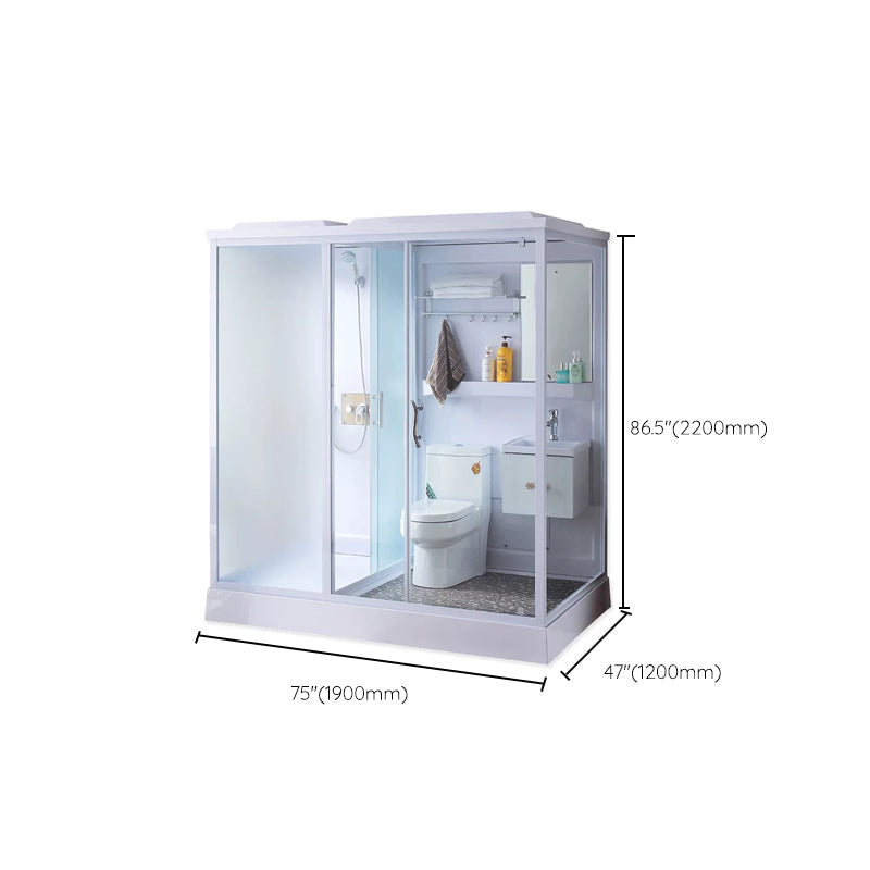 Modern Shower Stall Frosted Single Sliding Shower Stall in White