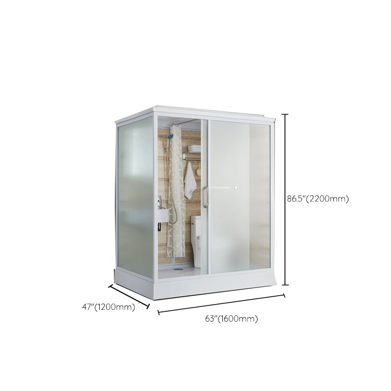 Modern Shower Stall Frosted Single Sliding Shower Stall in White