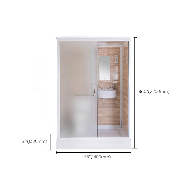 Modern Shower Stall Frosted Single Sliding Shower Stall in White