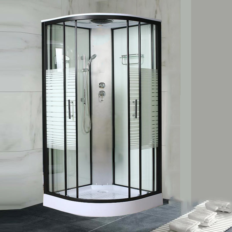 Contemporary Round Shower Stall Rain Shower Striped Framed Shower Stall with Ceiling