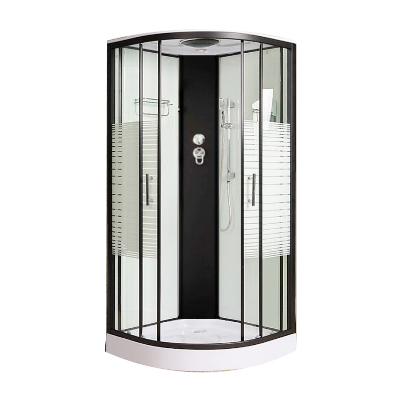 Contemporary Round Shower Stall Rain Shower Striped Framed Shower Stall with Ceiling