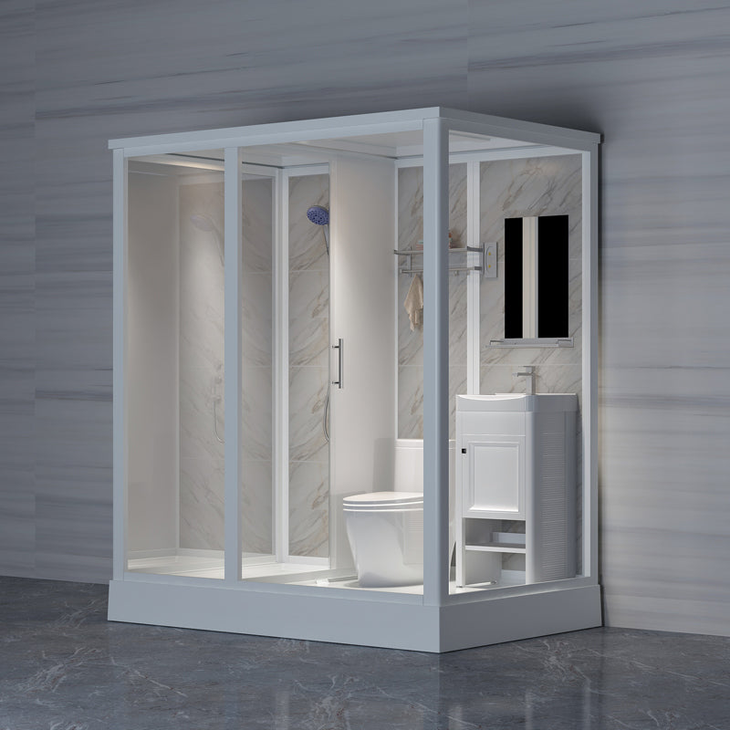 Contemporary Shower Stall Clear Framed Single Sliding Shower Stall with Ceiling