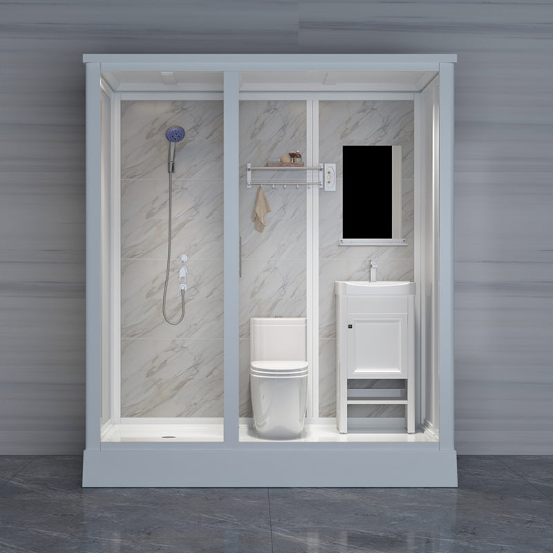 Contemporary Shower Stall Clear Framed Single Sliding Shower Stall with Ceiling