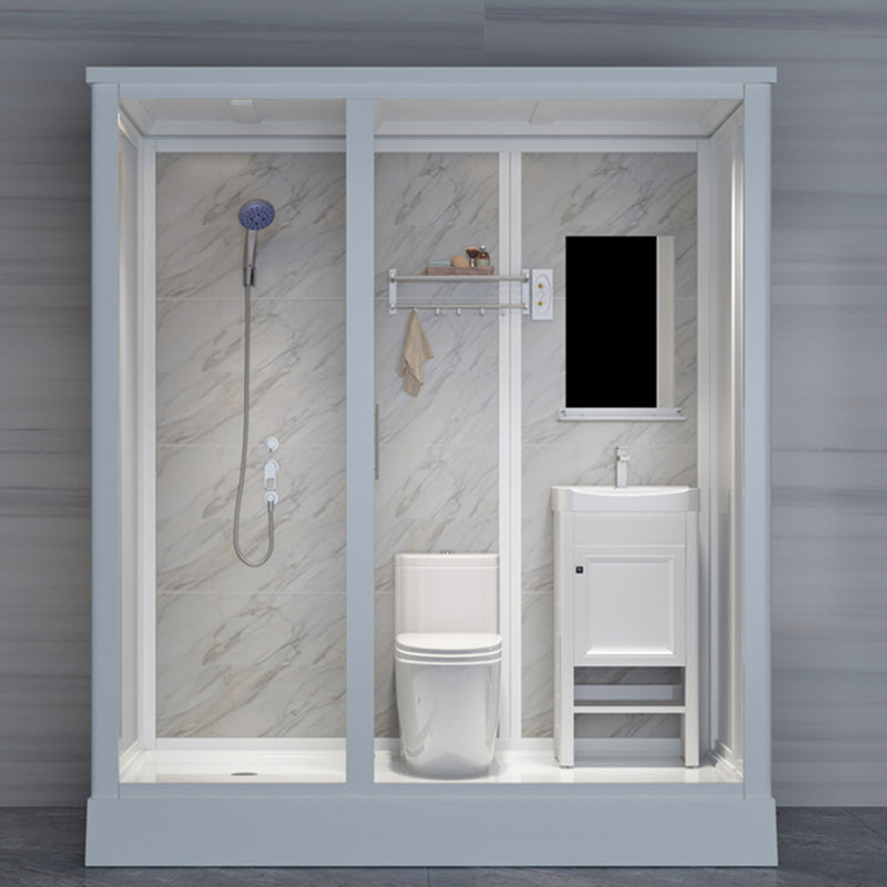 Contemporary Shower Stall Clear Framed Single Sliding Shower Stall with Ceiling