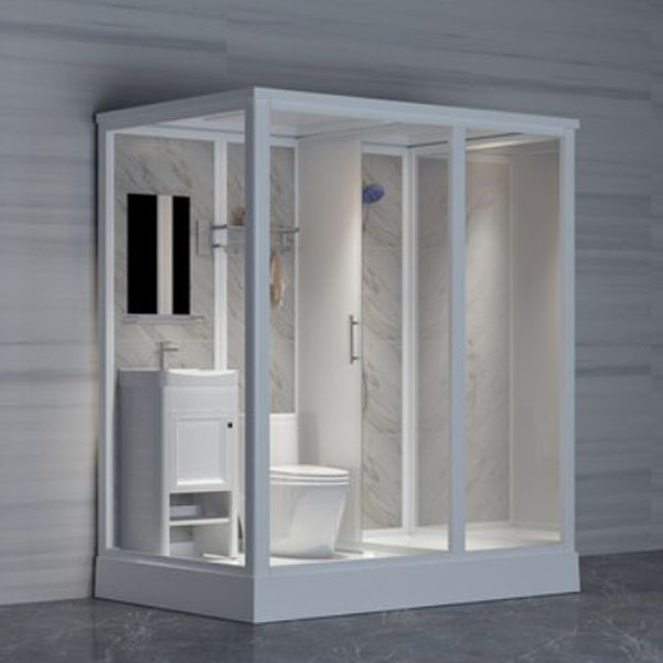 Contemporary Shower Stall Clear Framed Single Sliding Shower Stall with Ceiling