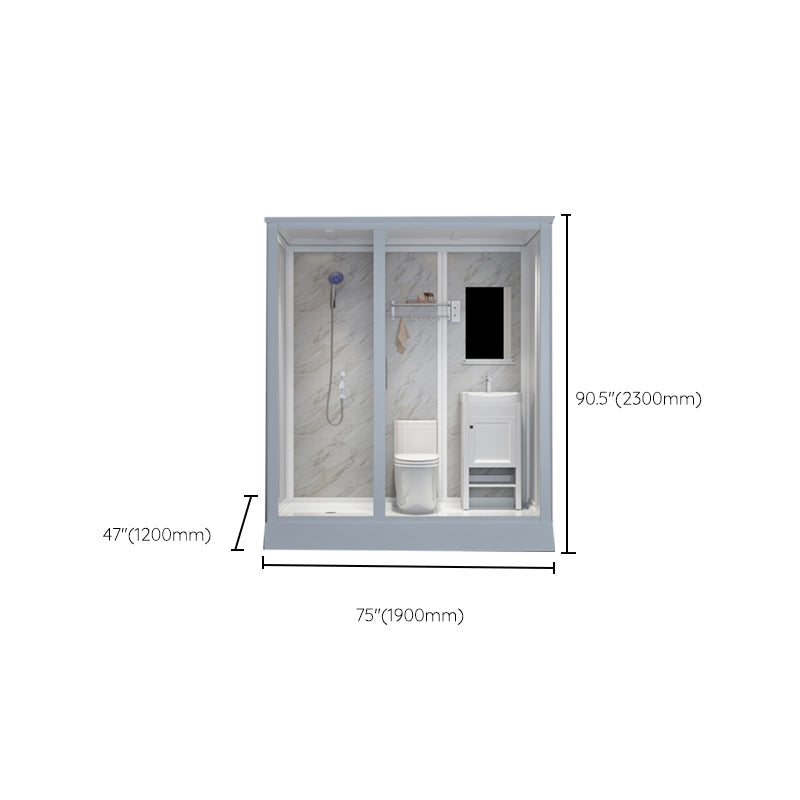 Contemporary Shower Stall Clear Framed Single Sliding Shower Stall with Ceiling