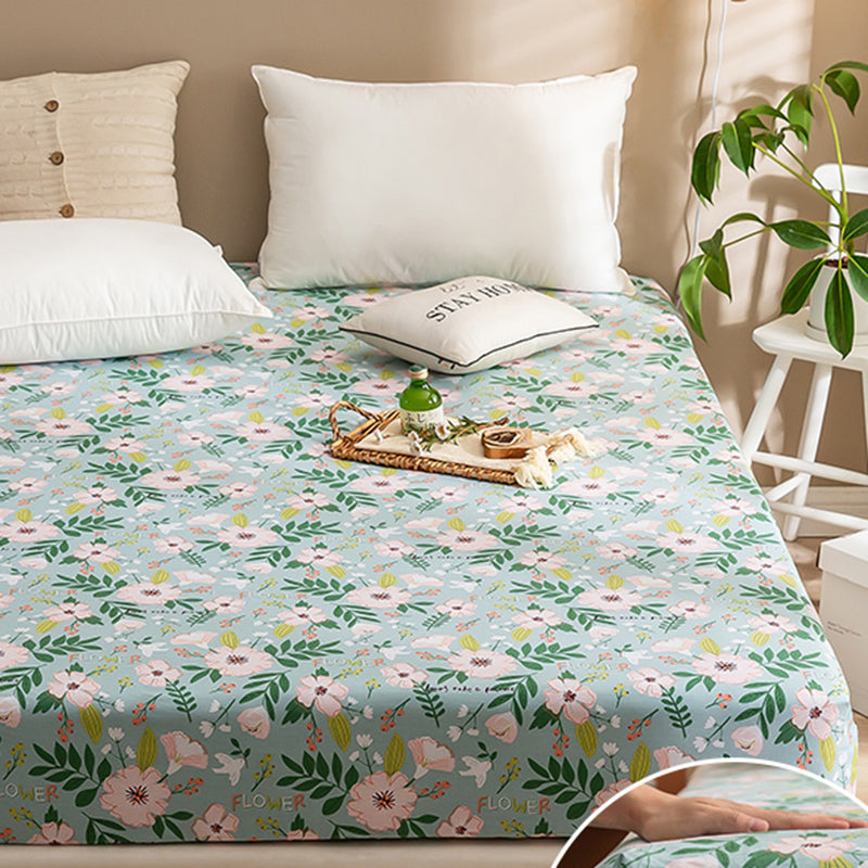 Cotton Fitted Sheet 1-Piece Flower Pattern Wrinkle Resistant Sheet Set