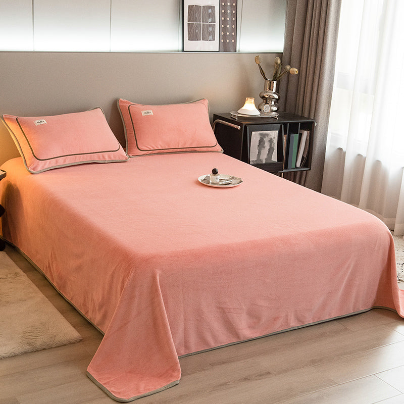 Villus Sheet Sets 1-Piece Whole Color Wrinkle Resistant Bed Sheet
