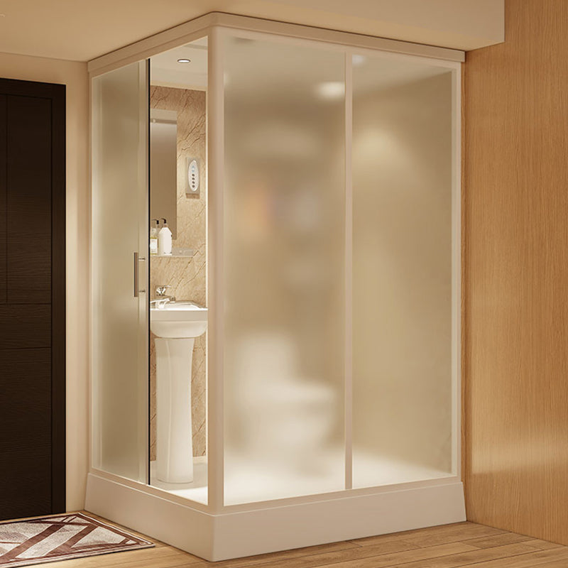 Contemporary Shower Stall Frosted Rectangle Framed Shower Stall with Ceiling