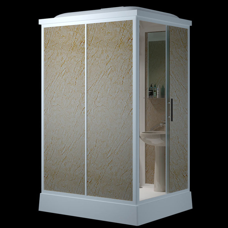 Contemporary Shower Stall Frosted Rectangle Framed Shower Stall with Ceiling