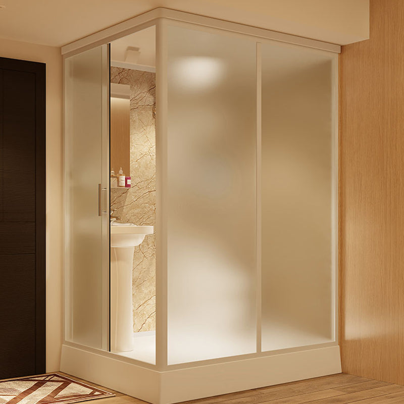 Contemporary Shower Stall Frosted Rectangle Framed Shower Stall with Ceiling