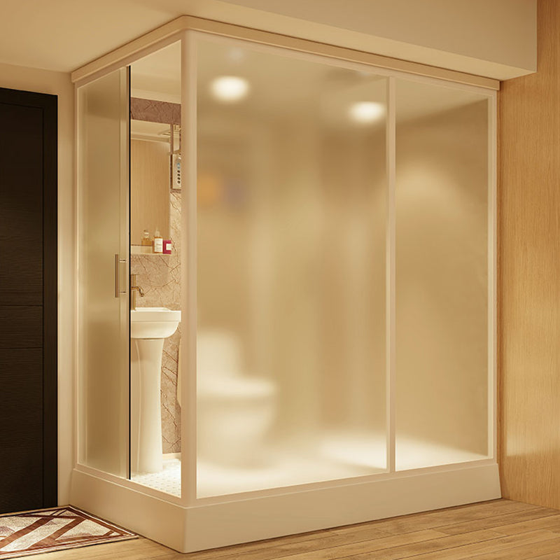 Contemporary Shower Stall Frosted Rectangle Framed Shower Stall with Ceiling