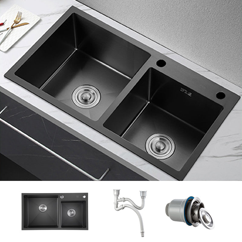 Contemporary Style Double Sink Stainless Steel 2 Holes Sink for Kitchen