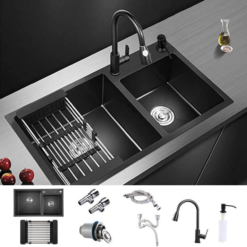 Contemporary Style Double Sink Stainless Steel 2 Holes Sink for Kitchen