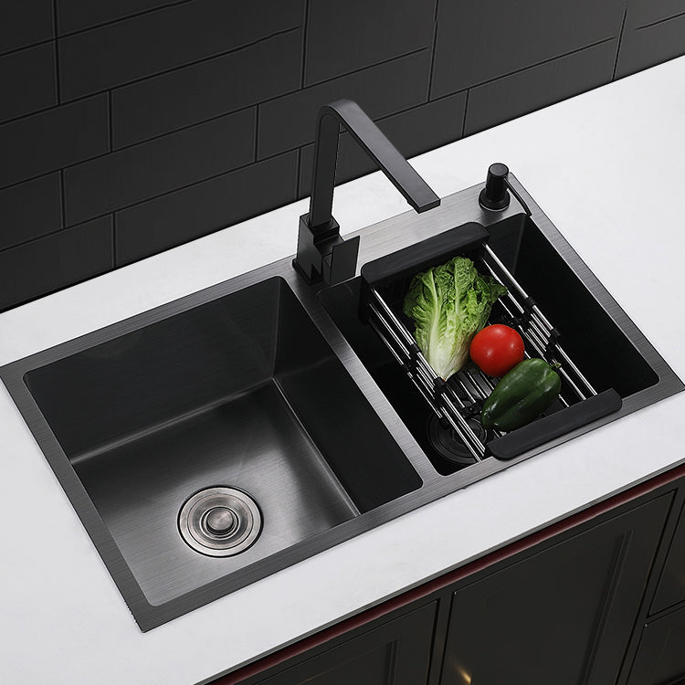 Contemporary Style Double Sink Stainless Steel 2 Holes Sink for Kitchen