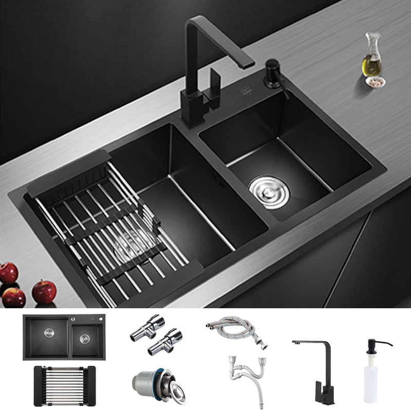 Contemporary Style Double Sink Stainless Steel 2 Holes Sink for Kitchen