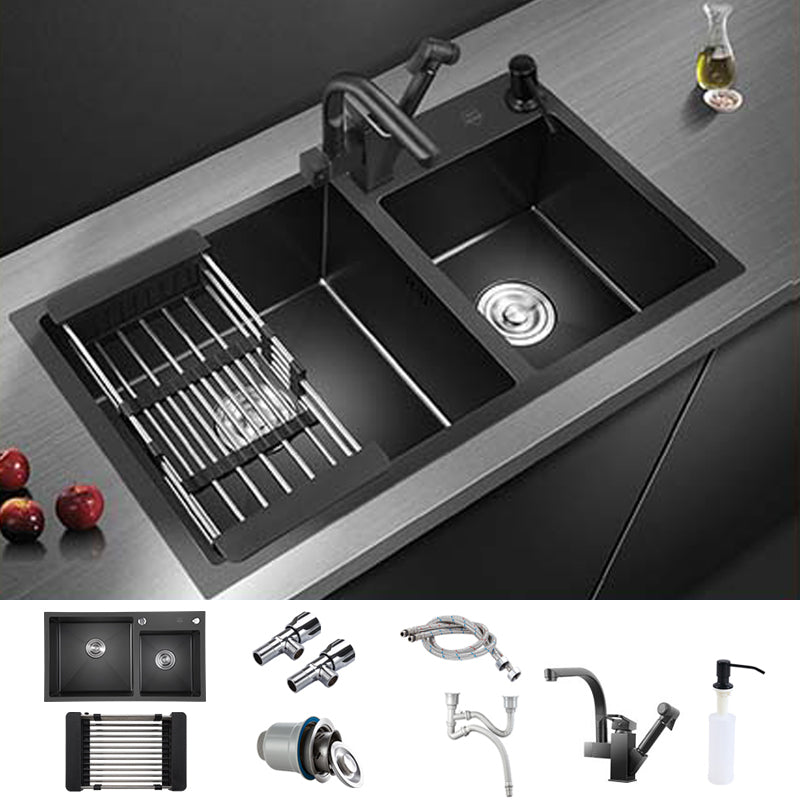 Contemporary Style Double Sink Stainless Steel 2 Holes Sink for Kitchen