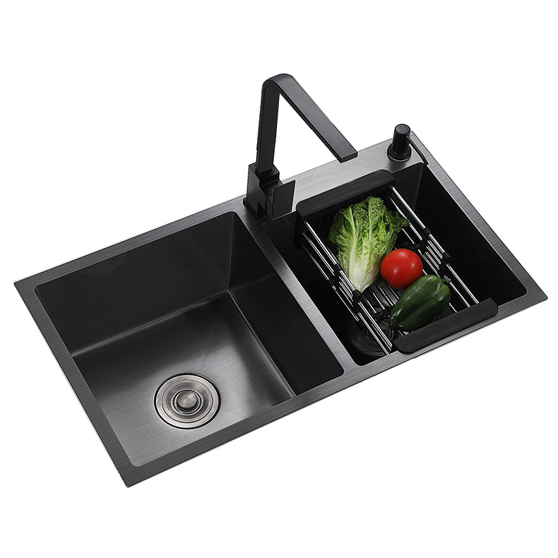 Contemporary Style Double Sink Stainless Steel 2 Holes Sink for Kitchen