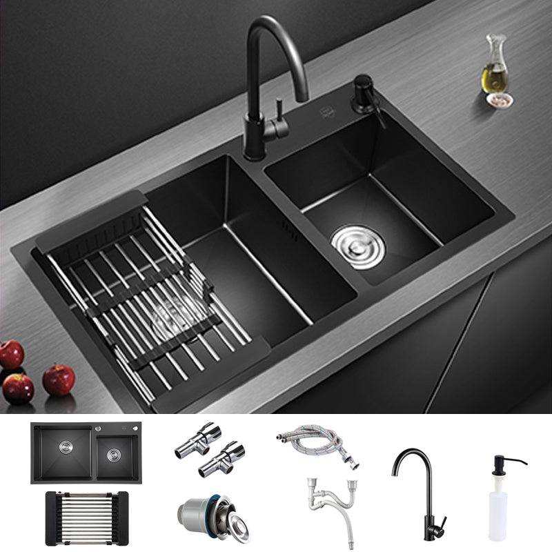 Contemporary Style Double Sink Stainless Steel 2 Holes Sink for Kitchen