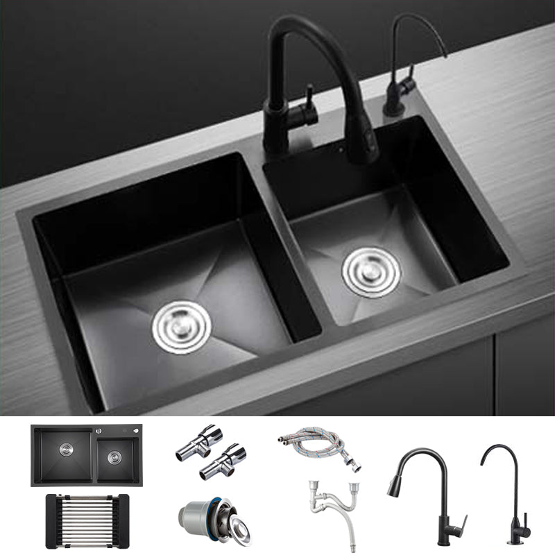 Contemporary Style Double Sink Stainless Steel 2 Holes Sink for Kitchen