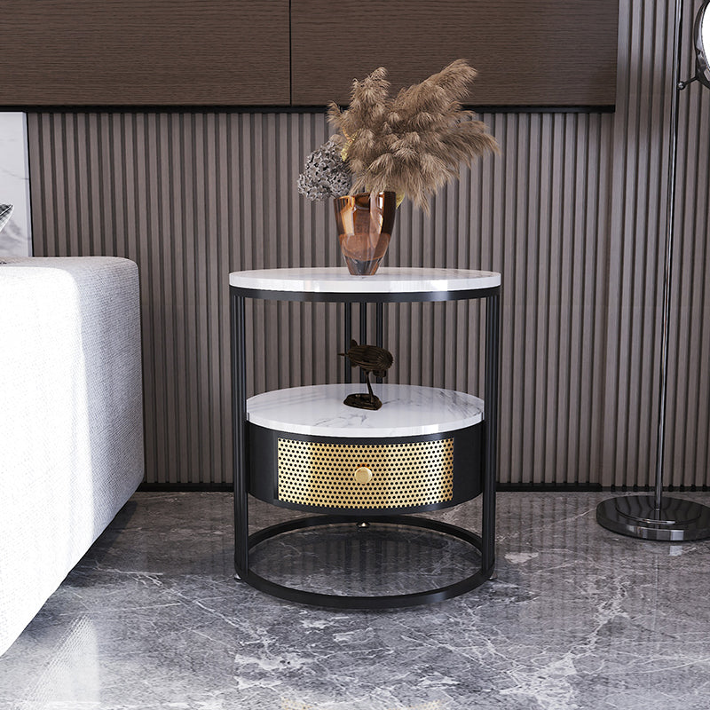 Modern Accent Table Nightstand Open Storage Nightstand with Drawer