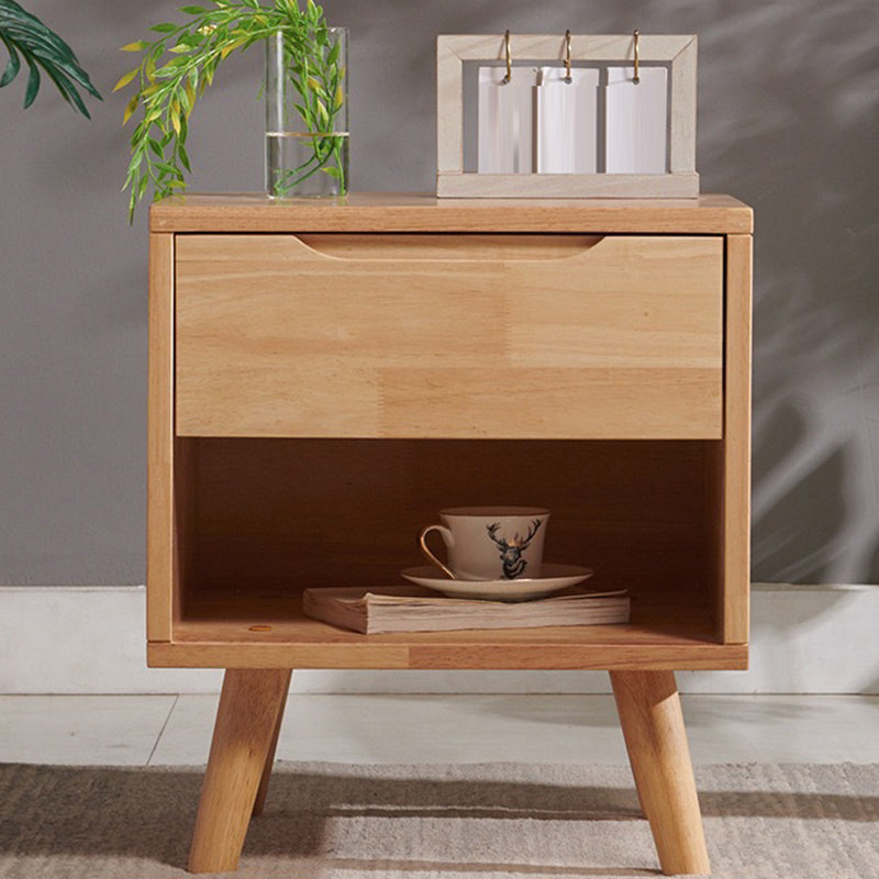 Solid Wood Nightstand Contemporary Bedside Cabinet with Legs