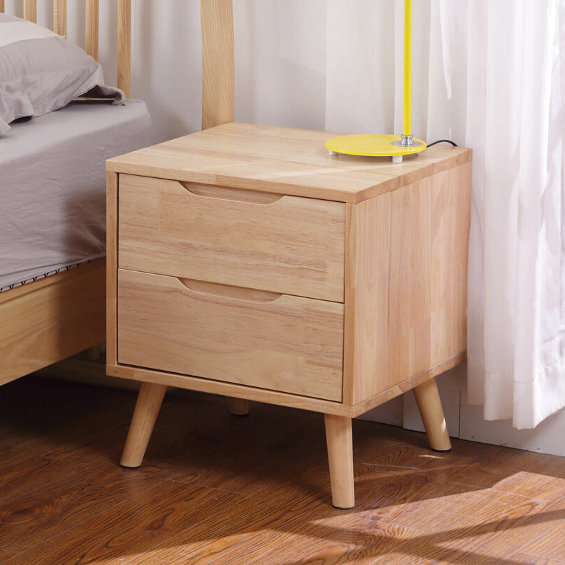 Solid Wood Nightstand Contemporary Bedside Cabinet with Legs