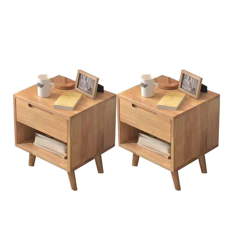 Solid Wood Nightstand Contemporary Bedside Cabinet with Legs