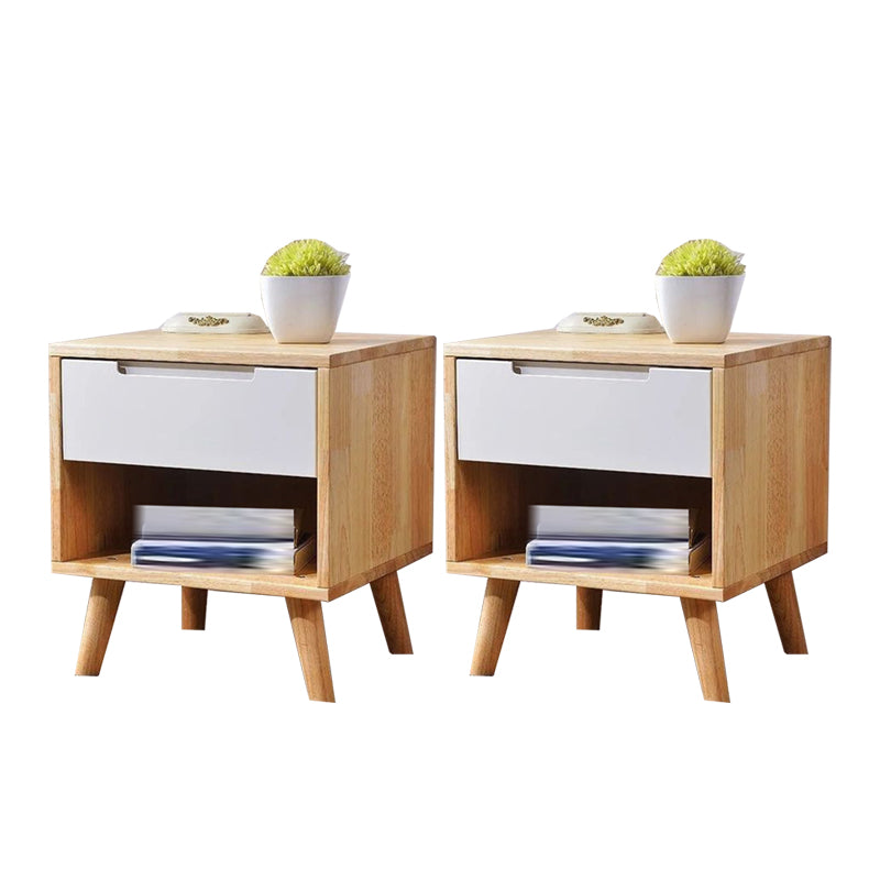 Solid Wood Nightstand Contemporary Bedside Cabinet with Legs