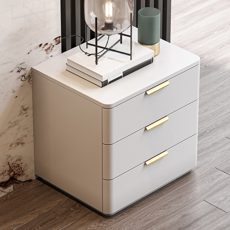 Contemporary Accent Table Nightstand Leather Nightstand with 3 Drawers