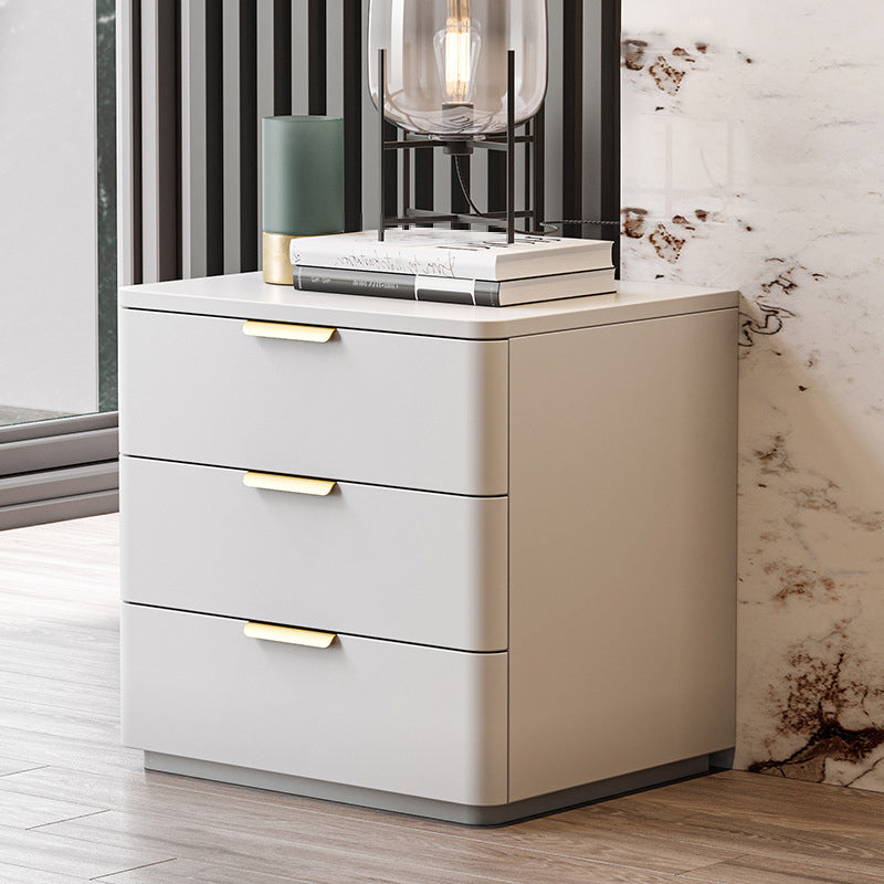 Contemporary Accent Table Nightstand Leather Nightstand with 3 Drawers