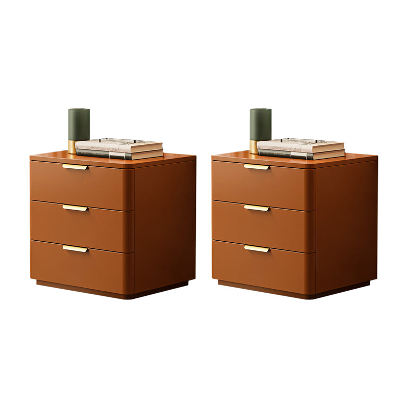 Contemporary Accent Table Nightstand Leather Nightstand with 3 Drawers