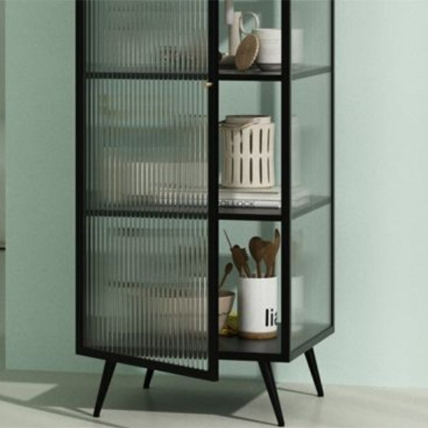 Modern Metal Curio Cabinet Glass Doors Storage Cabinet for Dining Room